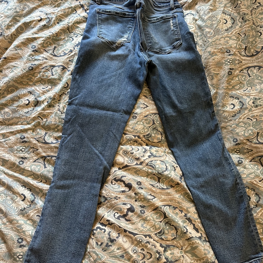 High Rise Blue Jeans with Distressed Details - Picture 2 of 4
